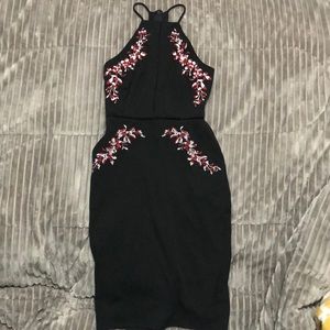 Floral knee high black dress